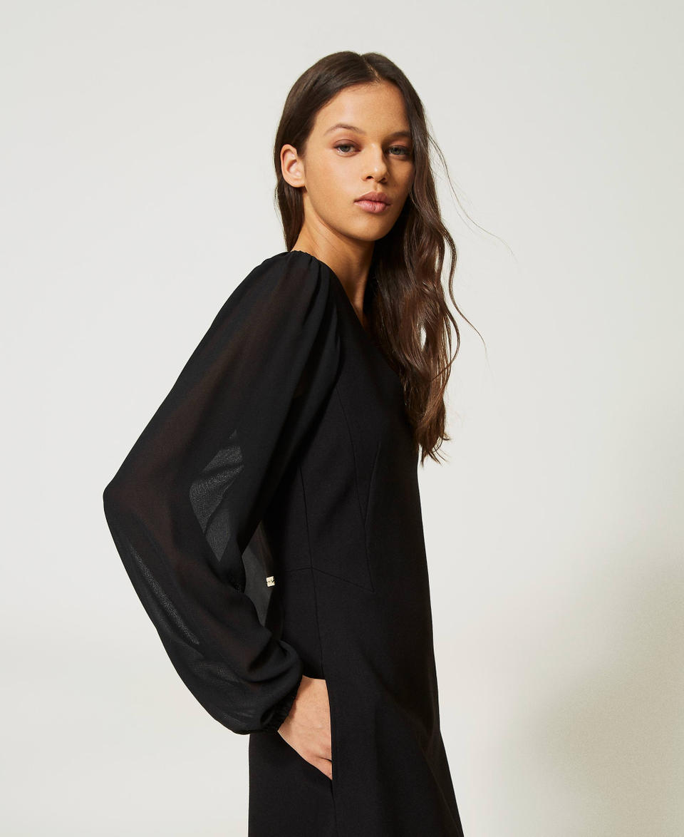 Abito corto con maniche in georgette Nero Donna 232LI2PFF_00006_05