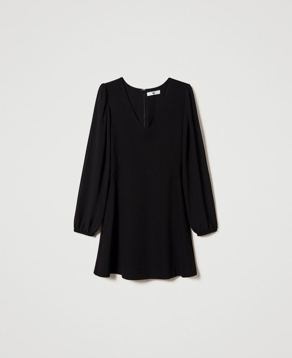 Abito corto con maniche in georgette Nero Donna 232LI2PFF_00006_0S