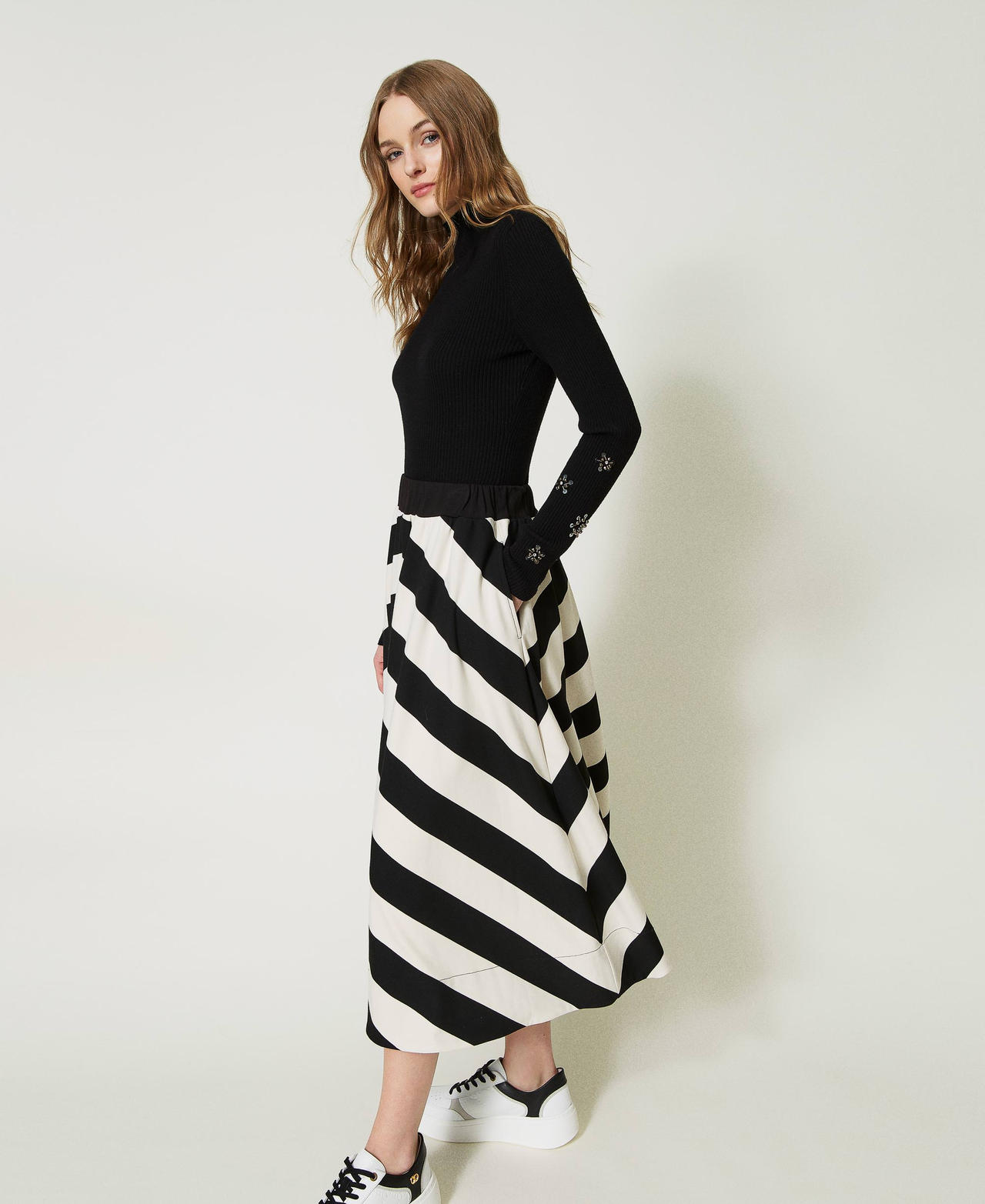 Midi skirt with chevron stripes