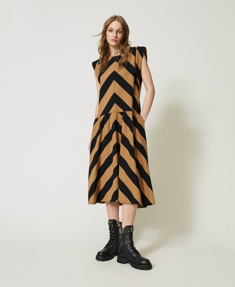 Midi dress with chevron stripes Two-tone Camel / Black Woman 232LI2QEE-01