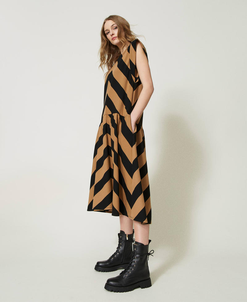 Midi dress with chevron stripes Two-tone Camel / Black Woman 232LI2QEE-02