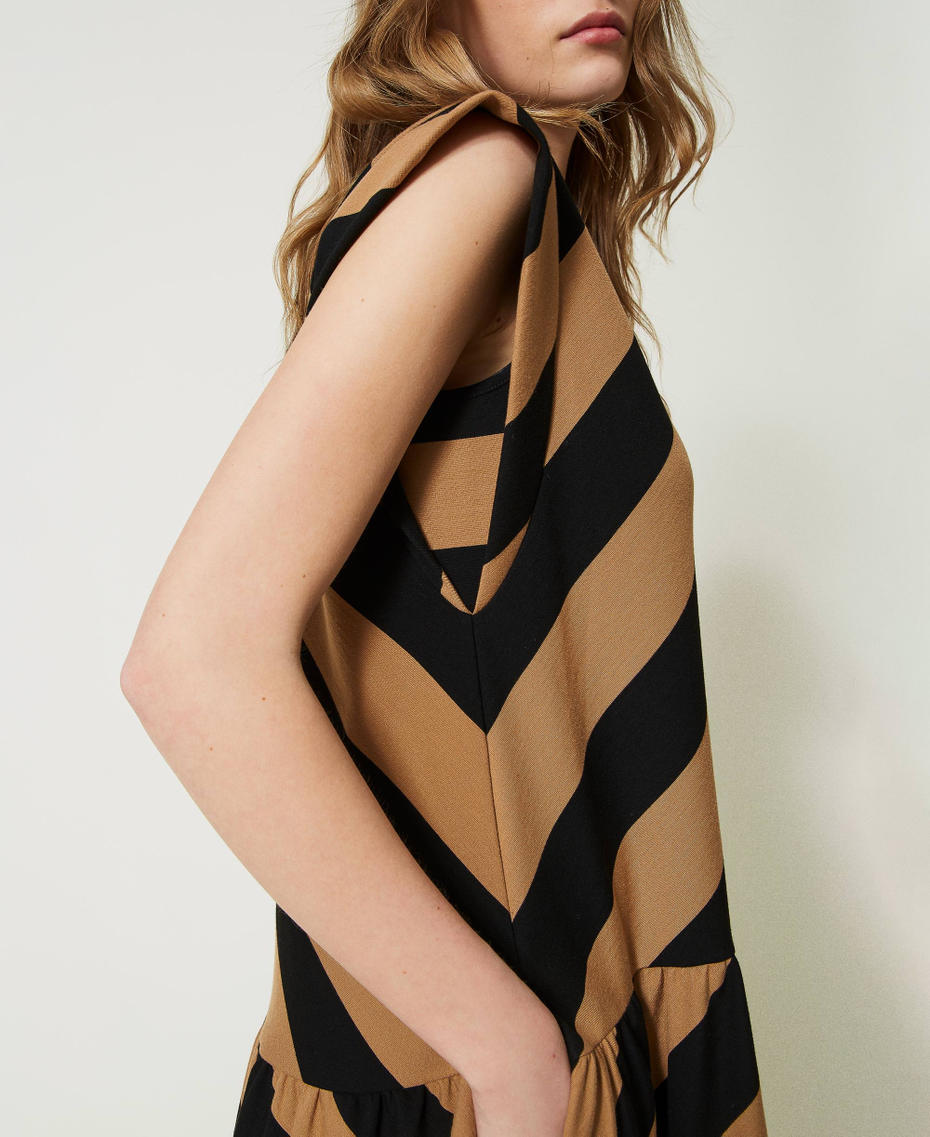 Midi dress with chevron stripes Two-tone Camel / Black Woman 232LI2QEE-04