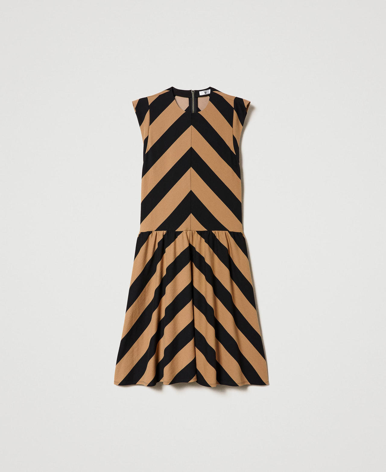 Midi dress with chevron stripes Two-tone Camel / Black Woman 232LI2QEE-0S
