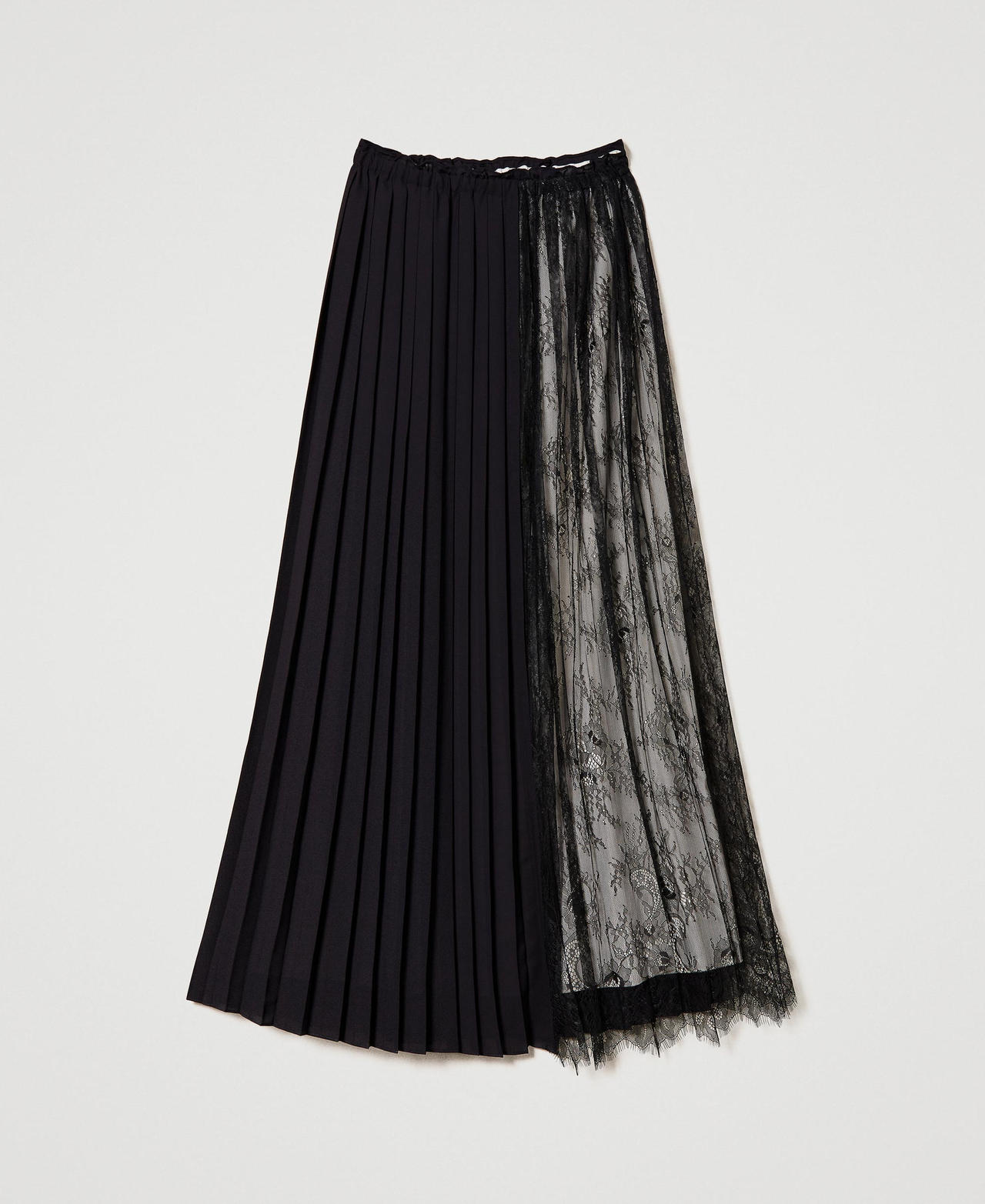 Длинная плиссированная юбка с кружевом Двухцветный Черный/Ваниль женщина 232LI2RBB-0S