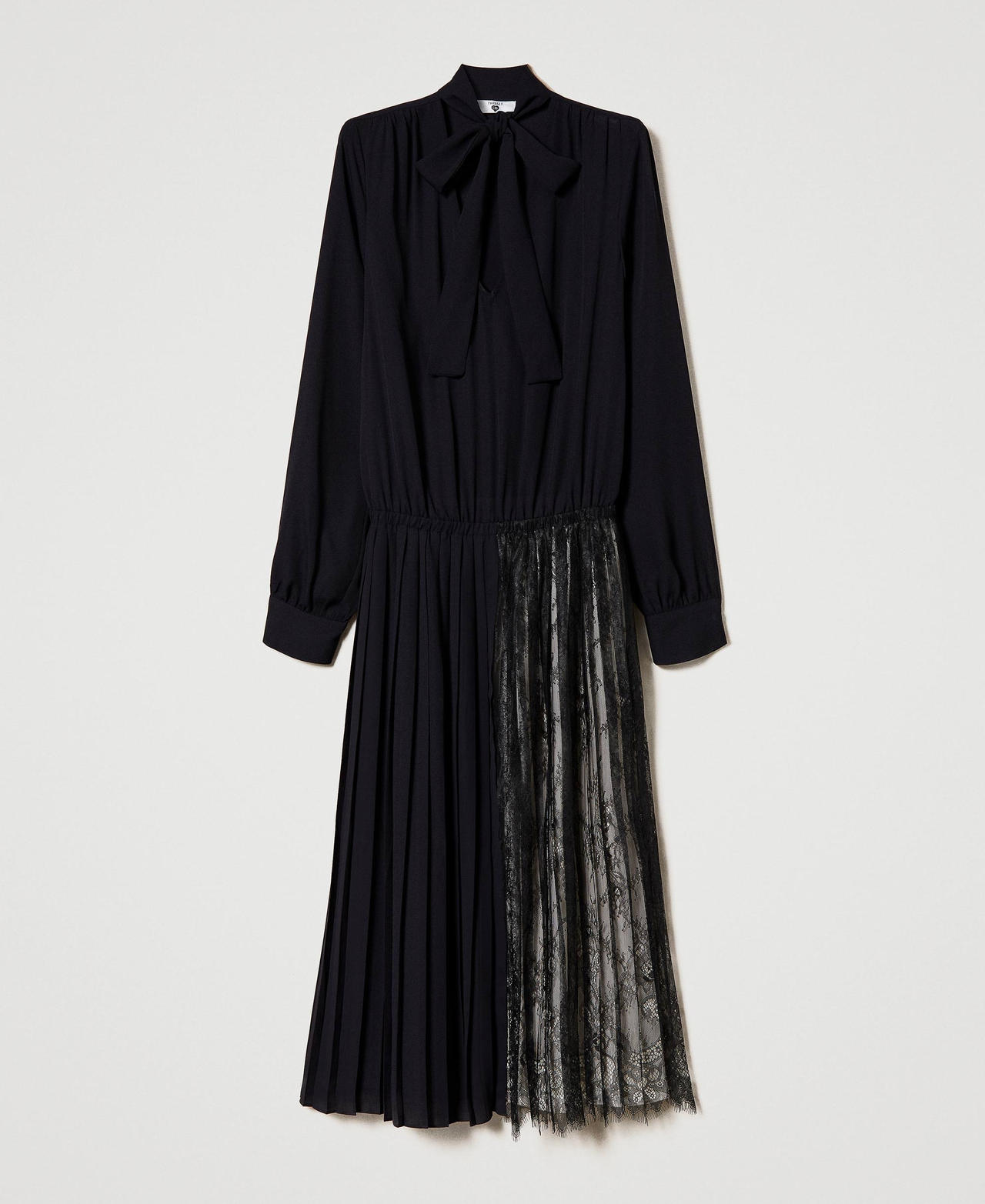 Midi georgette and lace dress Two-tone Black / Vanilla Woman 232LI2RCC-0S