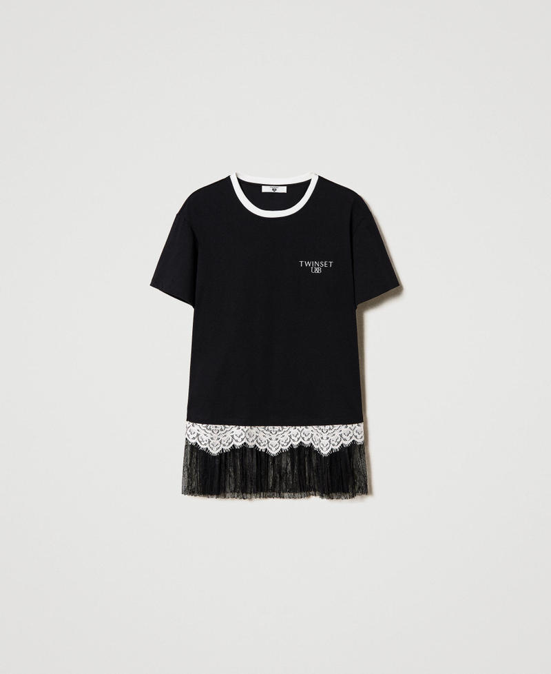 Maxicamiseta con encaje y tul plisado