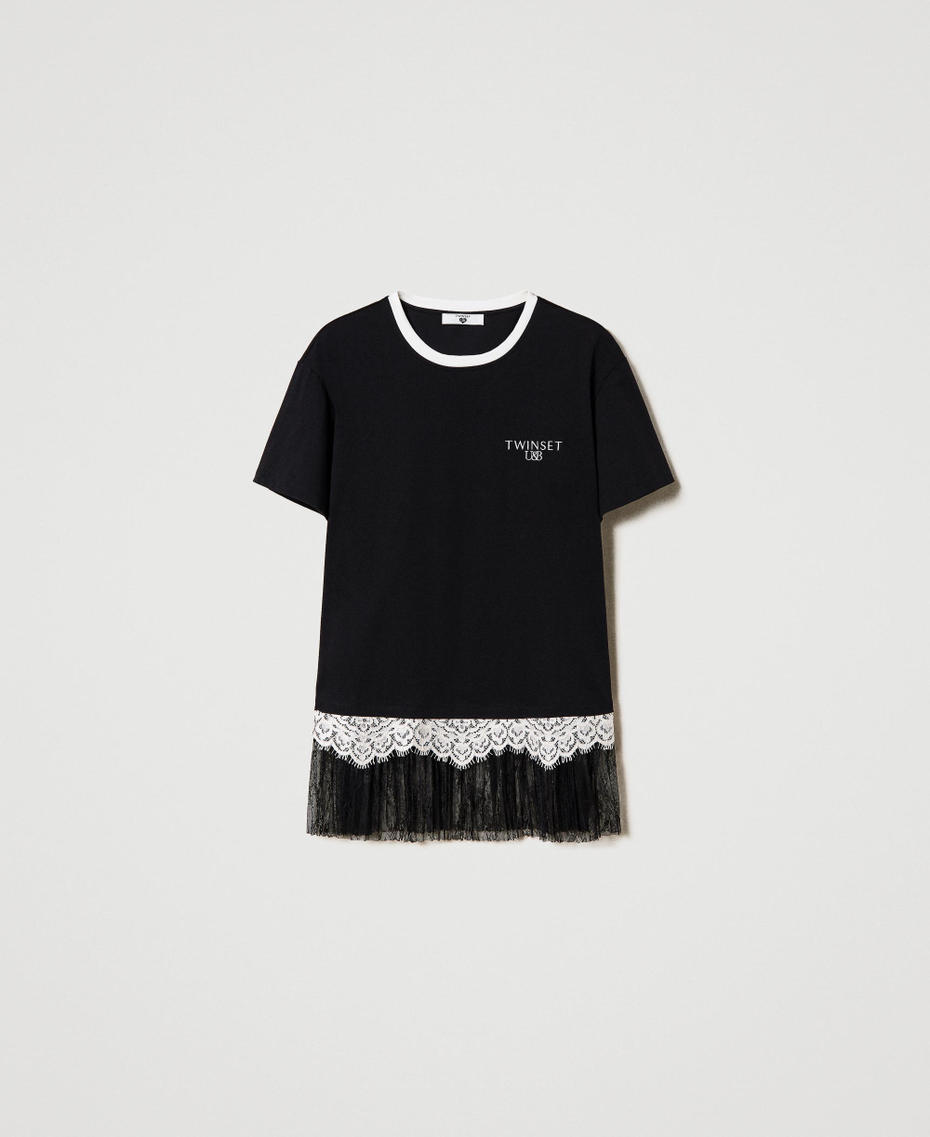 Maxicamiseta con encaje y tul plisado