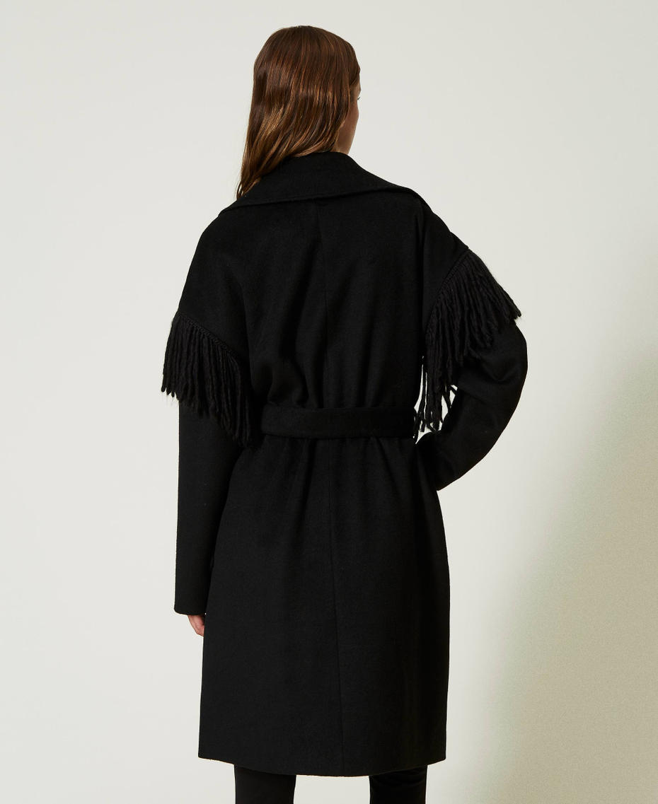Wool cloth coat with fringes Black Woman 232LI2TAA-03