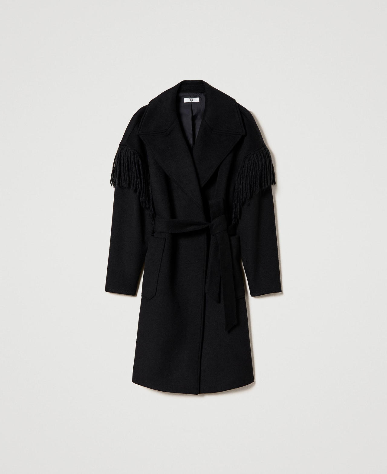 Wool cloth coat with fringes Black Woman 232LI2TAA-0S