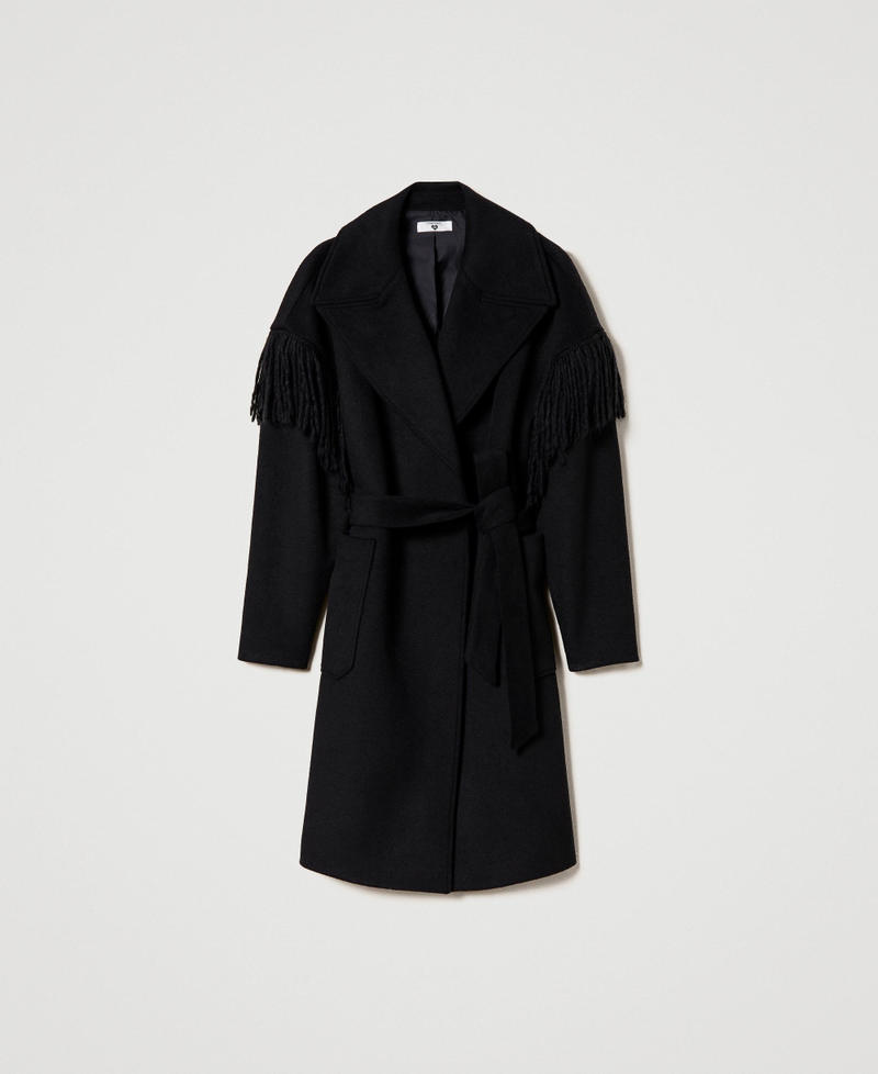 Manteau en drap avec franges Noir Femme 232LI2TAA-0S