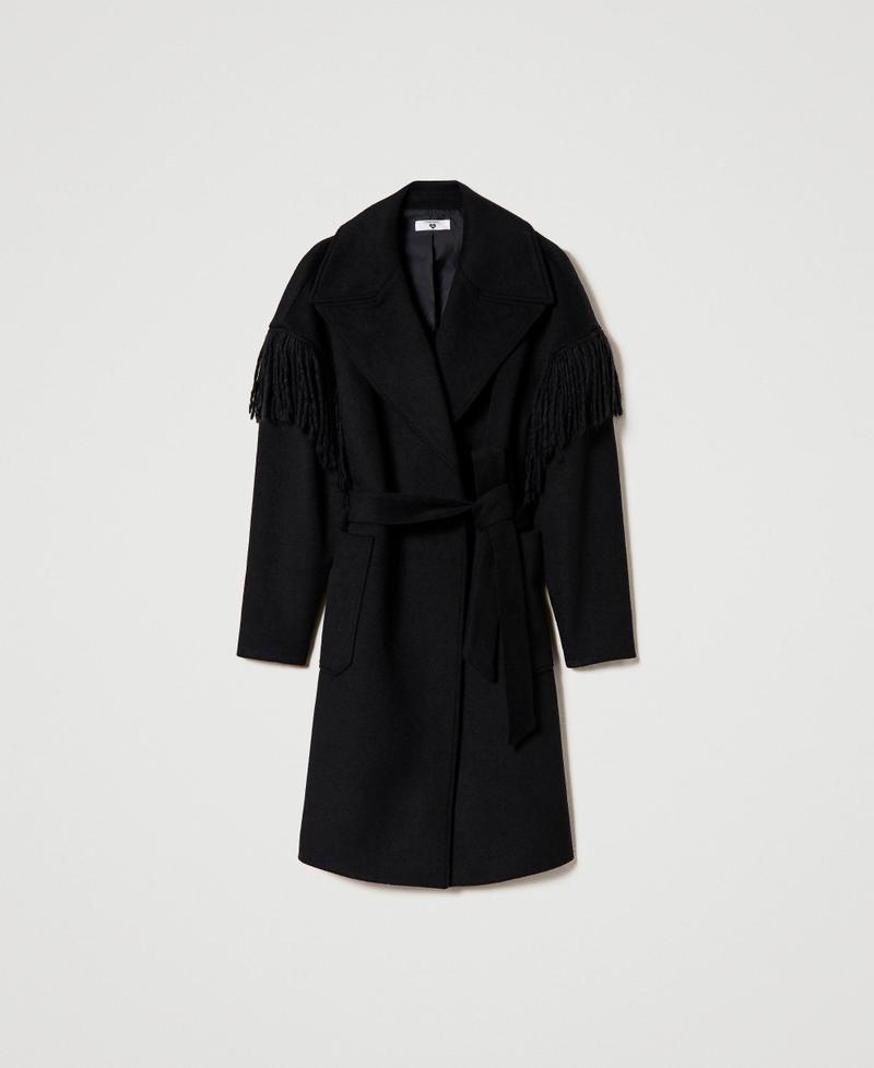 Wool cloth coat with fringes