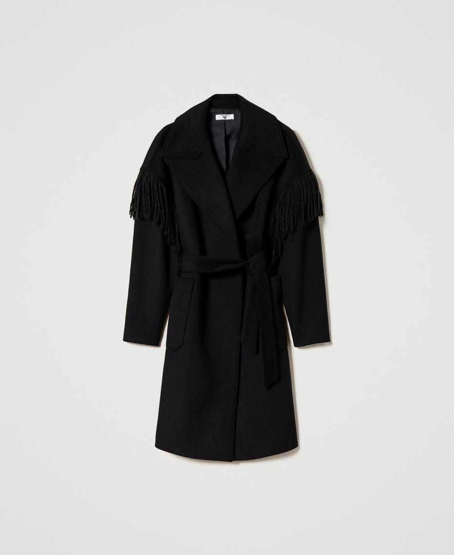 Wool cloth coat with fringes