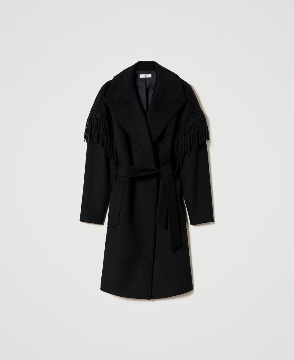 Wool cloth coat with fringes