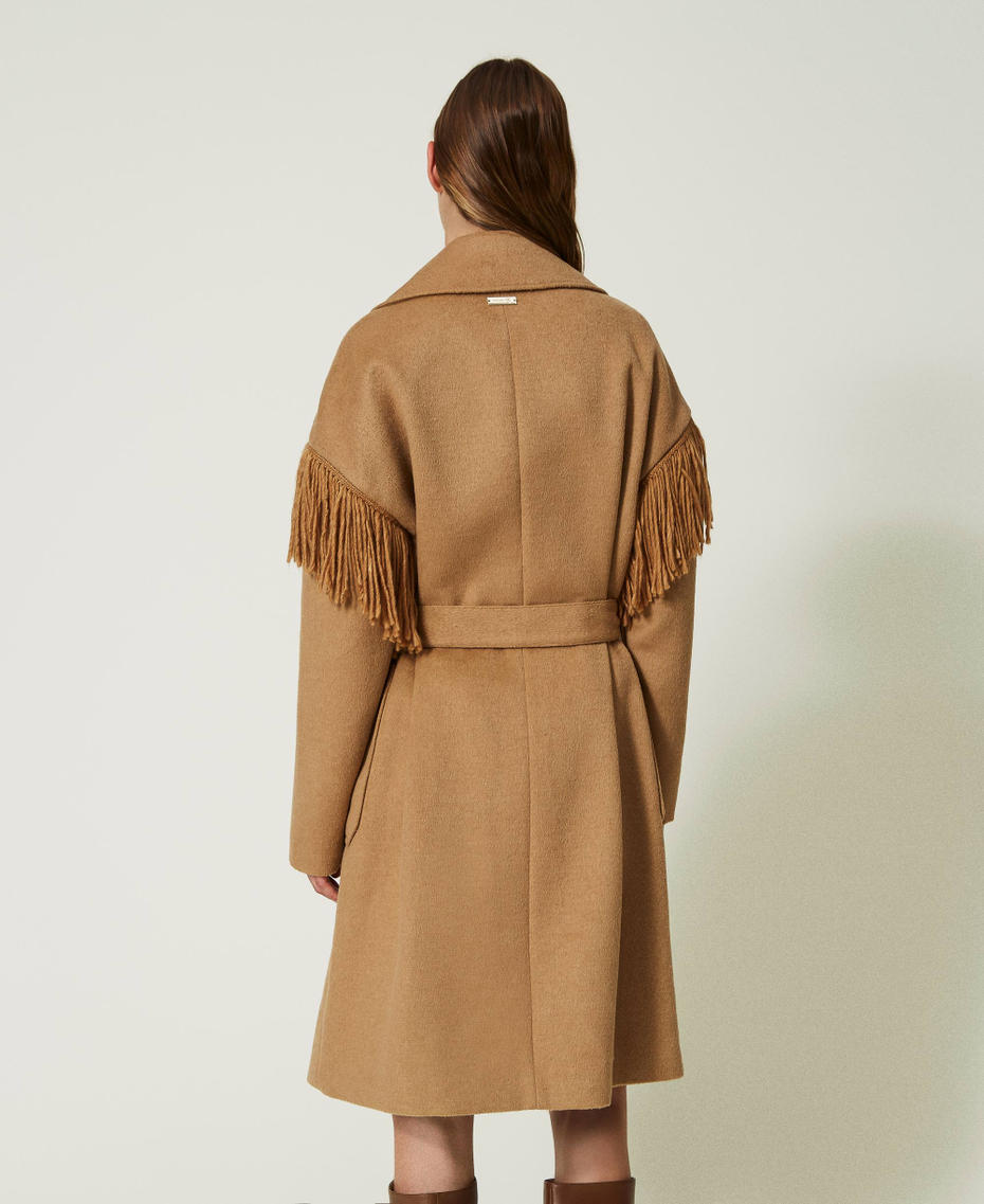 Wool cloth coat with fringes Camel Woman 232LI2TAA_00775_03