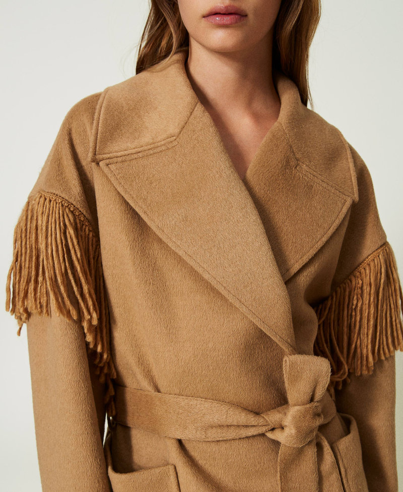 Wool cloth coat with fringes Black Woman 232LI2TAA-04