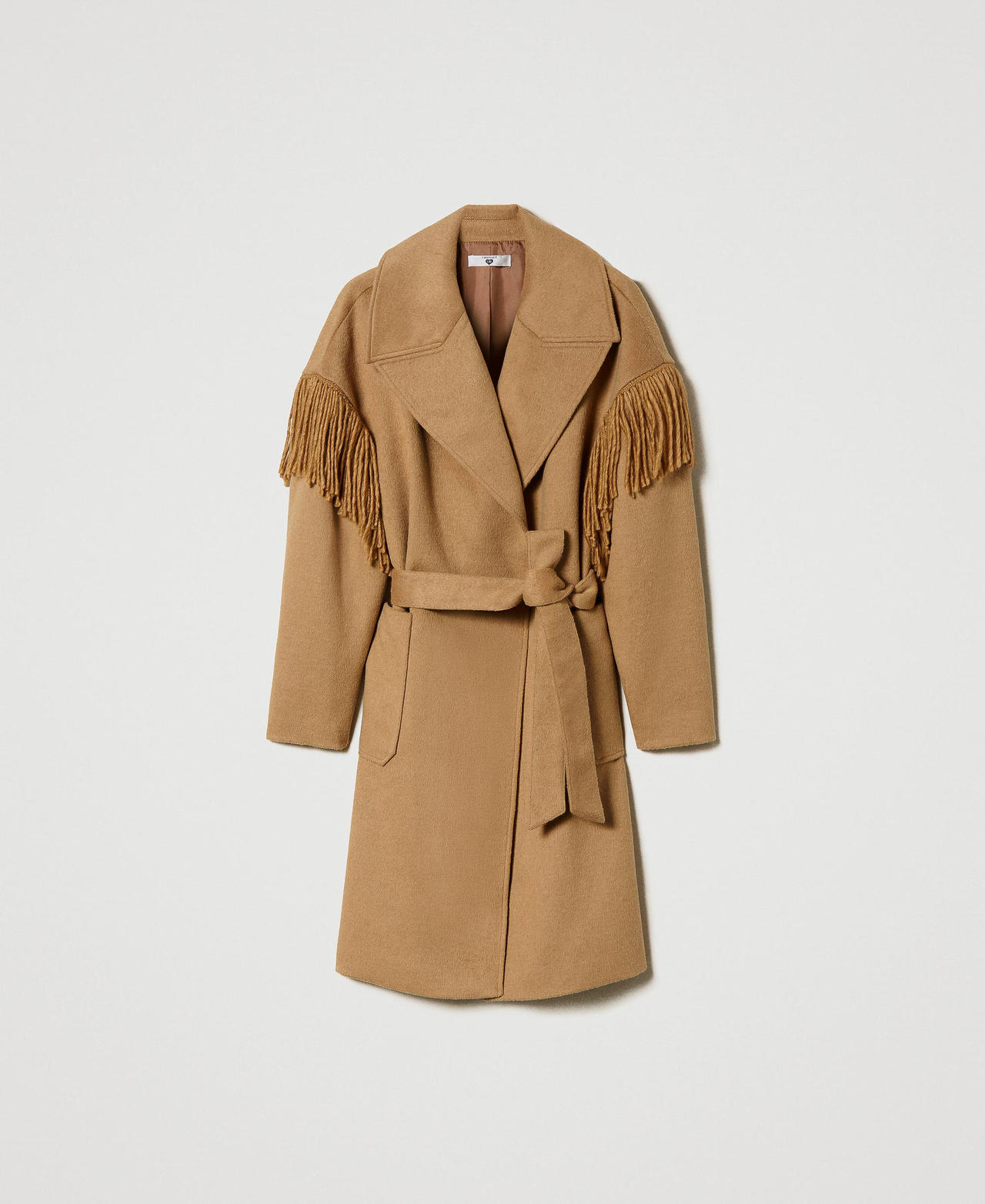 Wool cloth coat with fringes Camel Woman 232LI2TAA_00775_0S