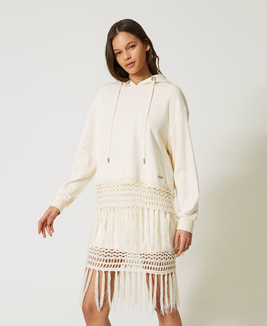 Hoodie with embroidered trim and fringes