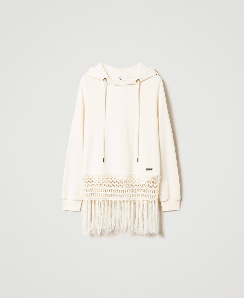 Hoodie with embroidered trim and fringes Vanilla White Woman 232LI2VBB-0S