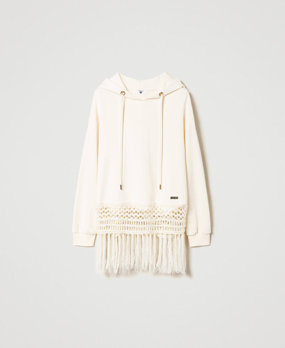 Hoodie with embroidered trim and fringes