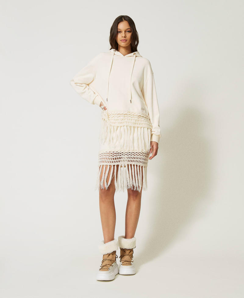 Sweat-shirt avec passementerie brodée et franges Blanc Vanille Femme 232LI2VBB-0T