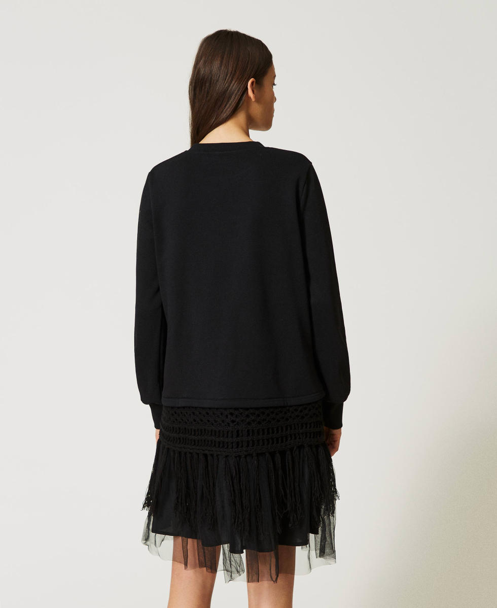 Abito corto in felpa con tulle e frange Donna Nero TWINSET Milano