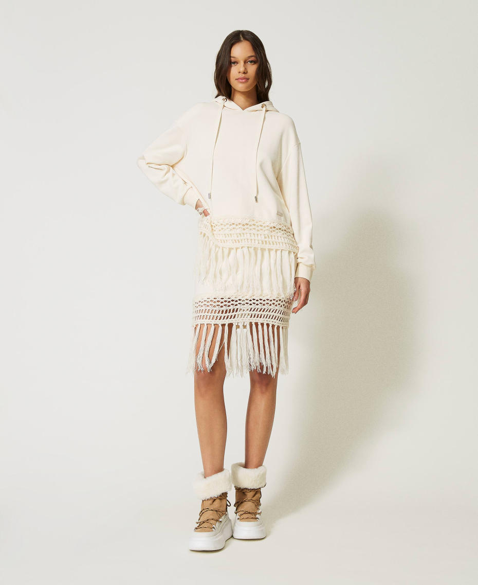 Mini-jupe en molleton avec franges Blanc Vanille Femme 232LI2VDD-01