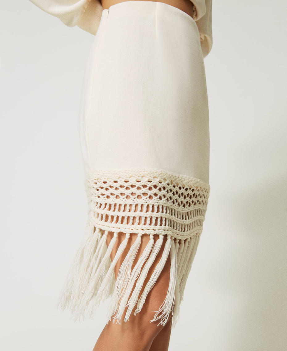Plush fabric miniskirt with fringes Vanilla White Woman 232LI2VDD-04