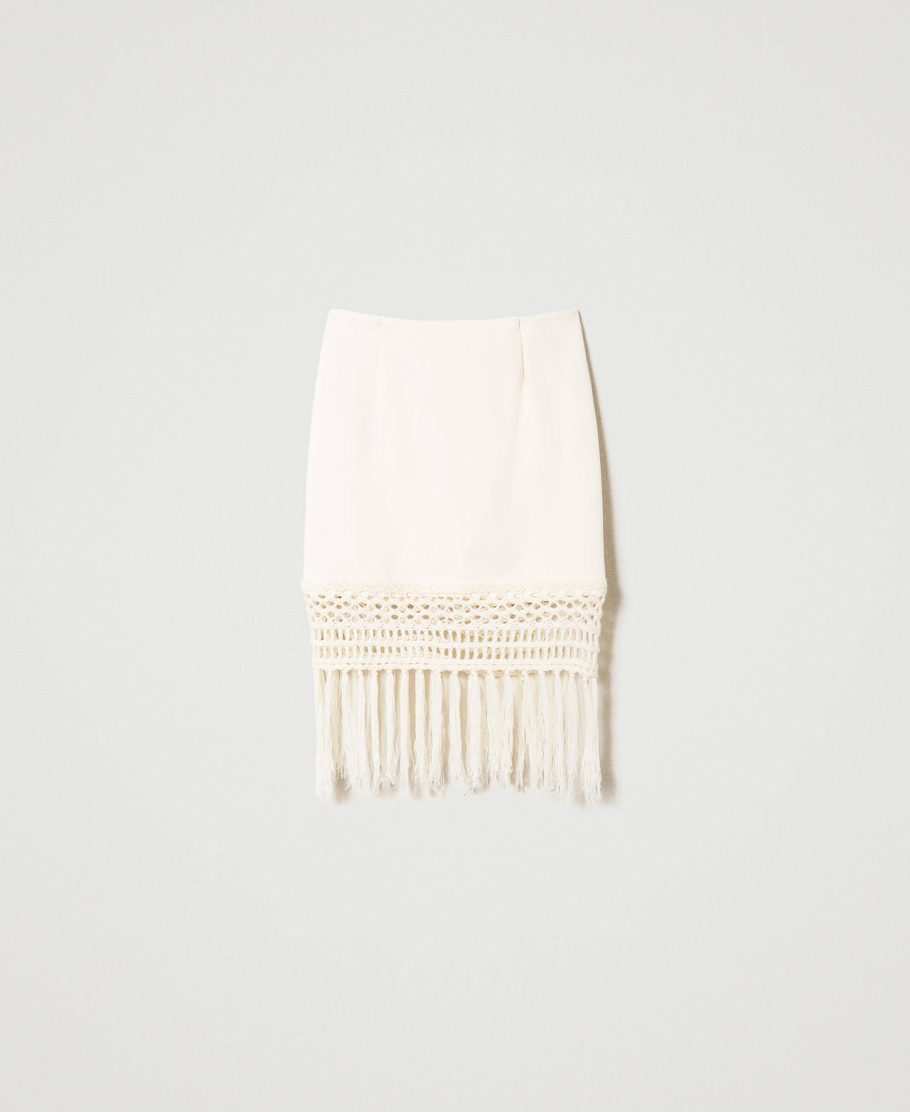 Plush fabric miniskirt with fringes Vanilla White Woman 232LI2VDD-0S
