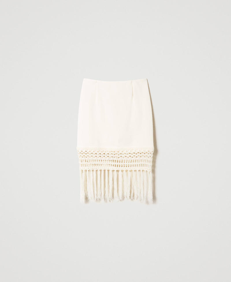 Mini-jupe en molleton avec franges Blanc Vanille Femme 232LI2VDD-0S