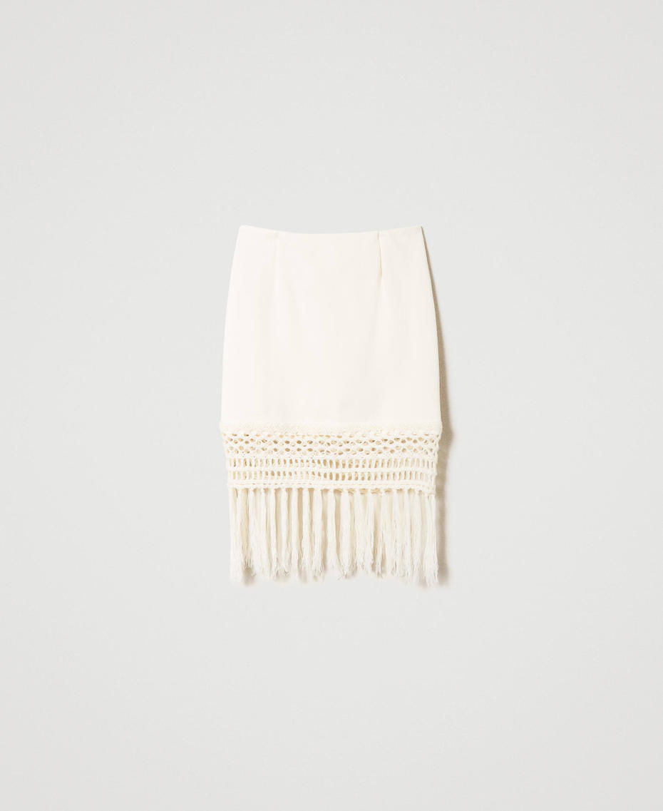 Plush fabric miniskirt with fringes Vanilla White Woman 232LI2VDD_00145_S0