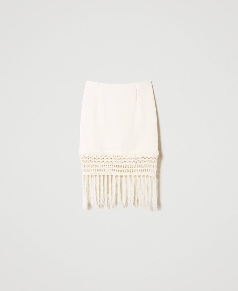 Plush fabric miniskirt with fringes Vanilla White Woman 232LI2VDD_00145_0S
