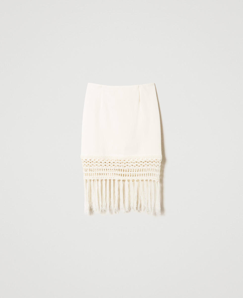 Plush fabric miniskirt with fringes
