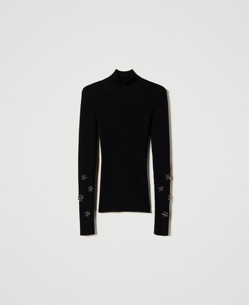Turtleneck jumper with bezel embroidery
