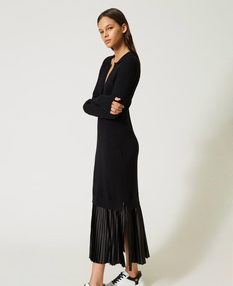 Robe longue avec volant plissé Femme, Noir | TWINSET Milano