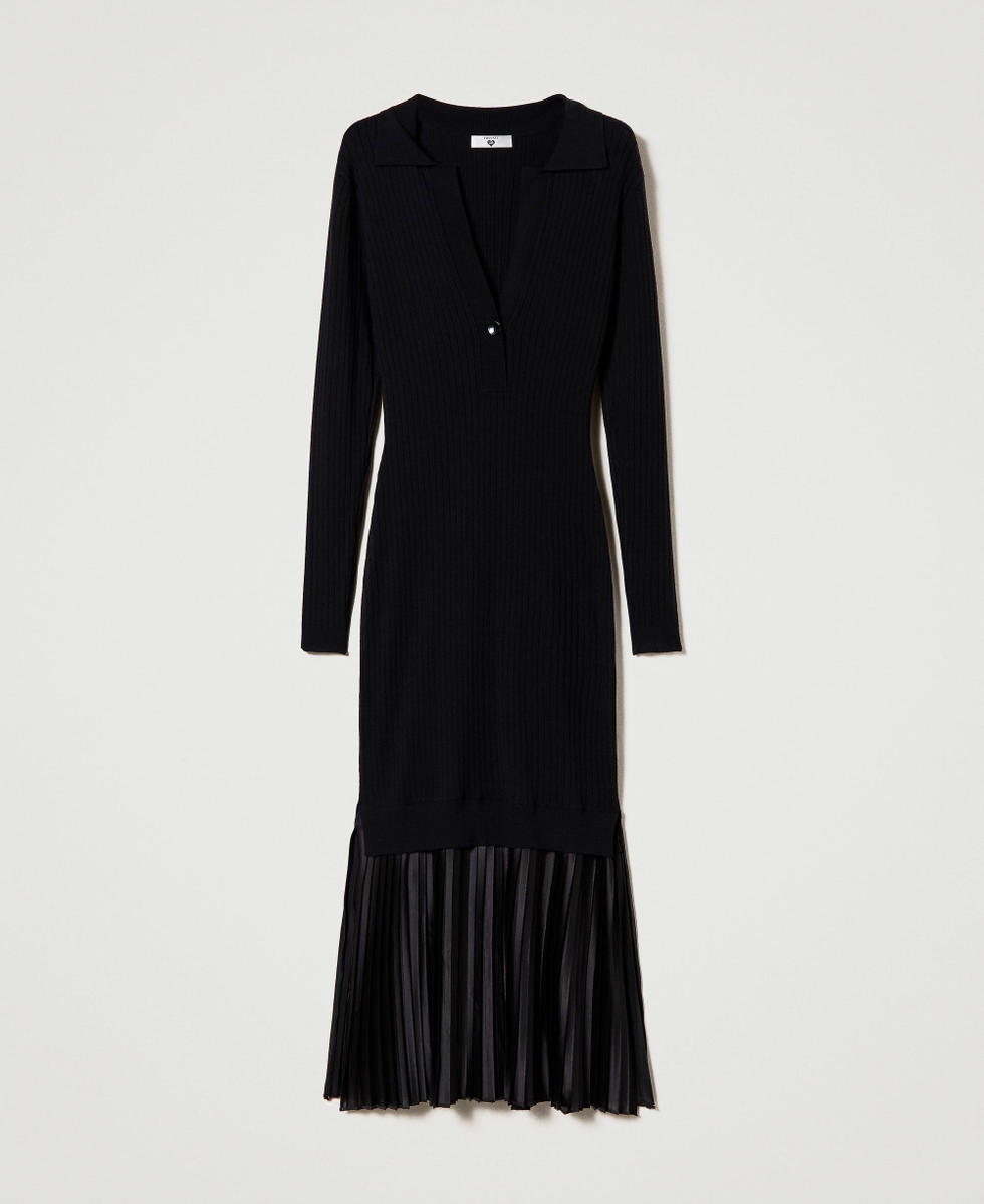 Long dress with pleated flounce Woman Black TWINSET Milano