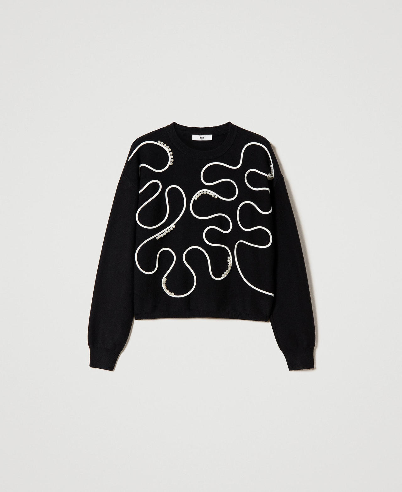 Boxy jumper with embroidery Two-tone Black / Vanilla Woman 232LI3ZDD-0S