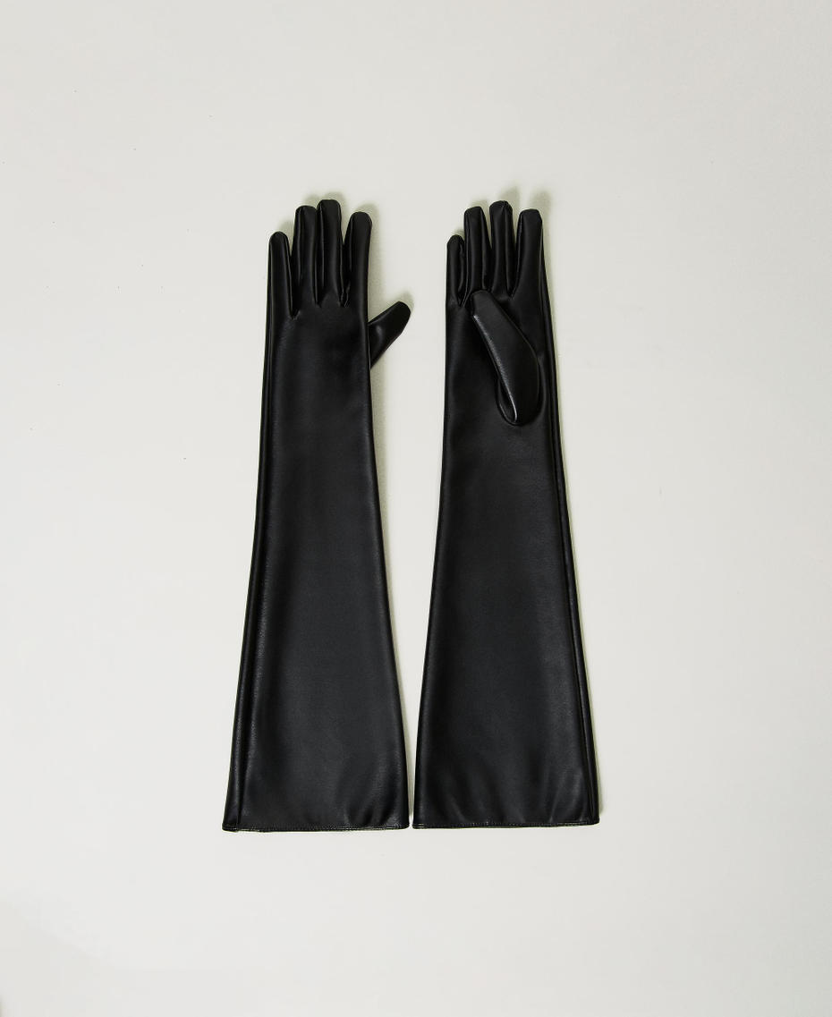 Lange Handschuhe aus Lederimitat Schwarz Frau 232LI4ANN-01