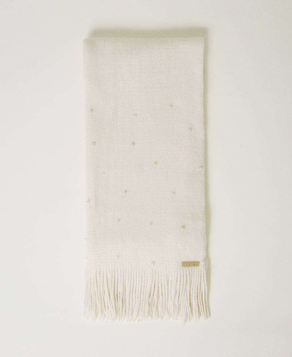 Scarf with pearls and fringes Vanilla White Woman 232LI4PLL_00145_01