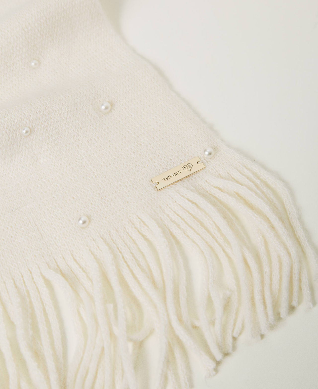 Scarf with pearls and fringes Vanilla White Woman 232LI4PLL_00145_02