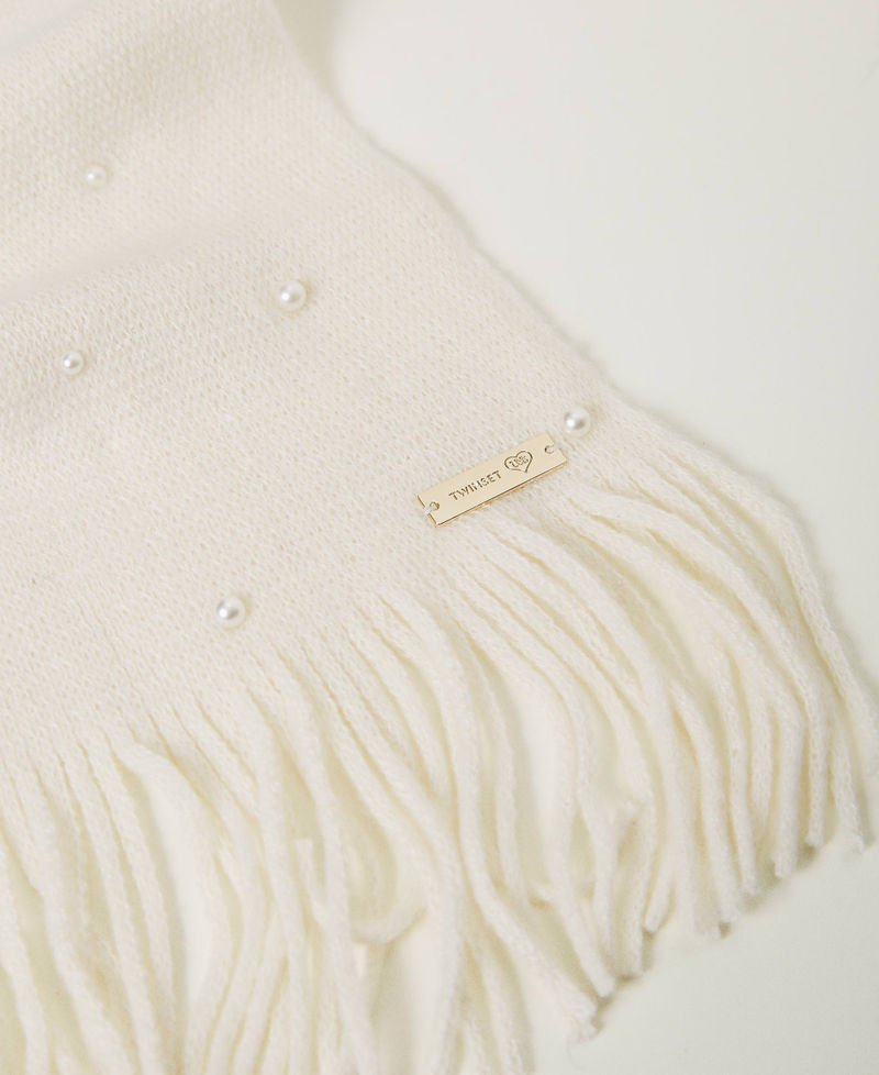 Scarf with pearls and fringes Vanilla White Woman 232LI4PLL_00145_02
