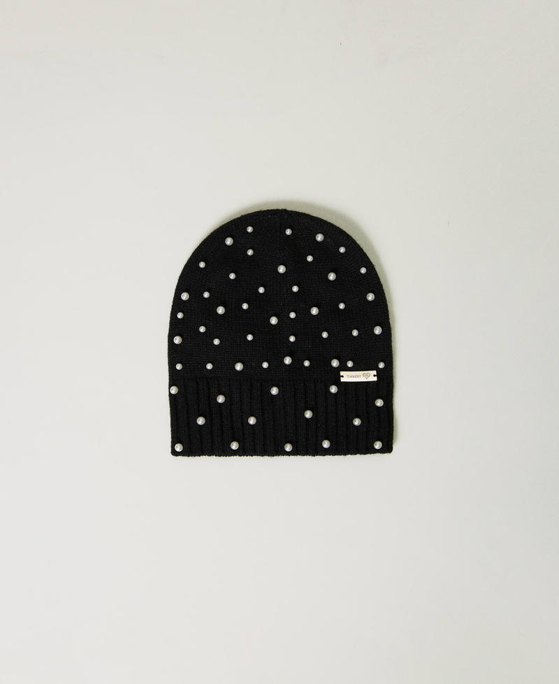 Трикотажная шапочка с жемчужинами-заклепками Черный женщина 232LI4PMM-01