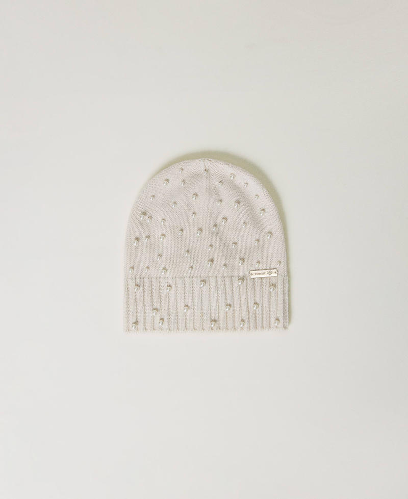 Knit beanie with pearls Vanilla White Woman 232LI4PMM_00145_01