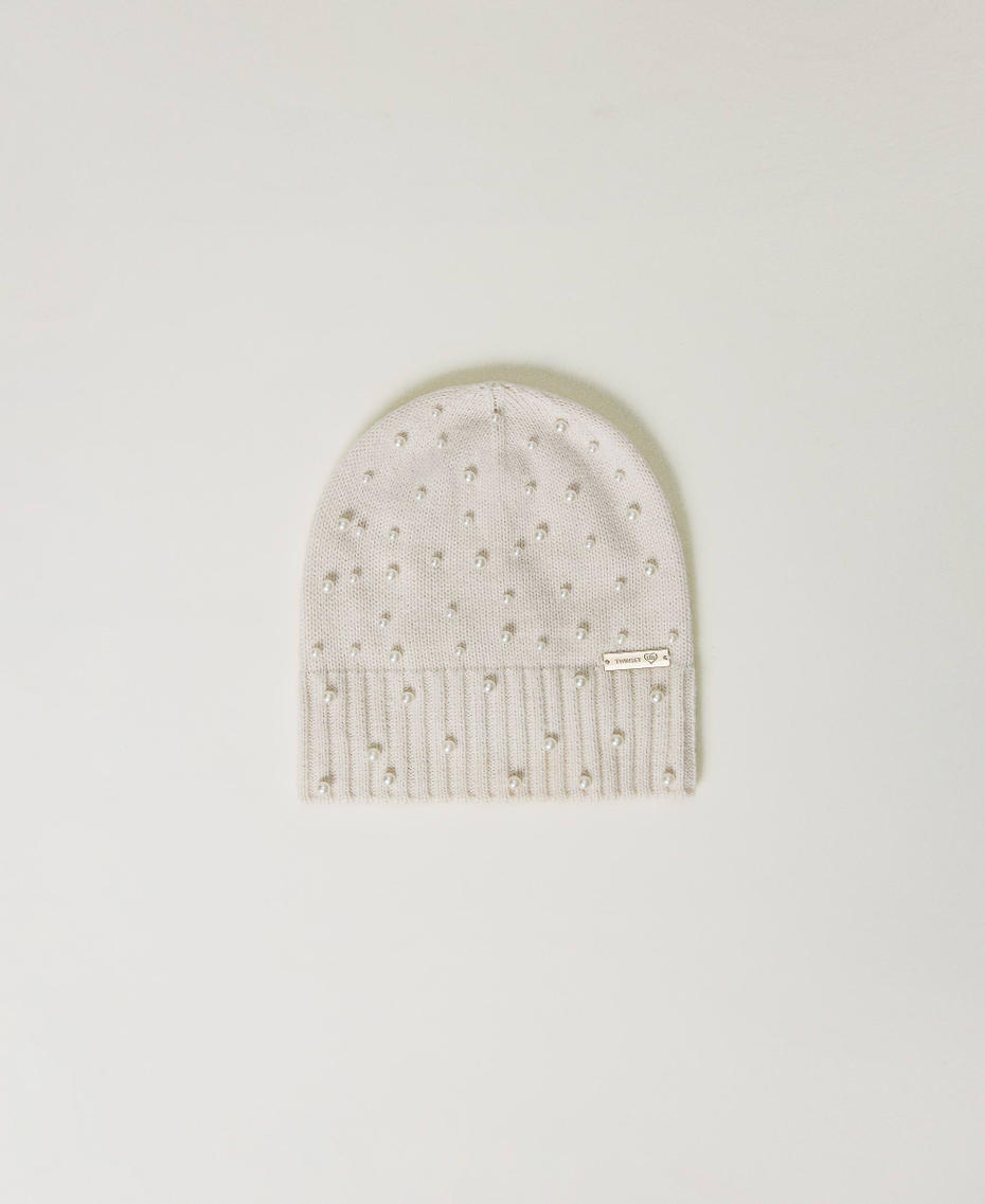 Knit beanie with pearls Vanilla White Woman 232LI4PMM_00145_01