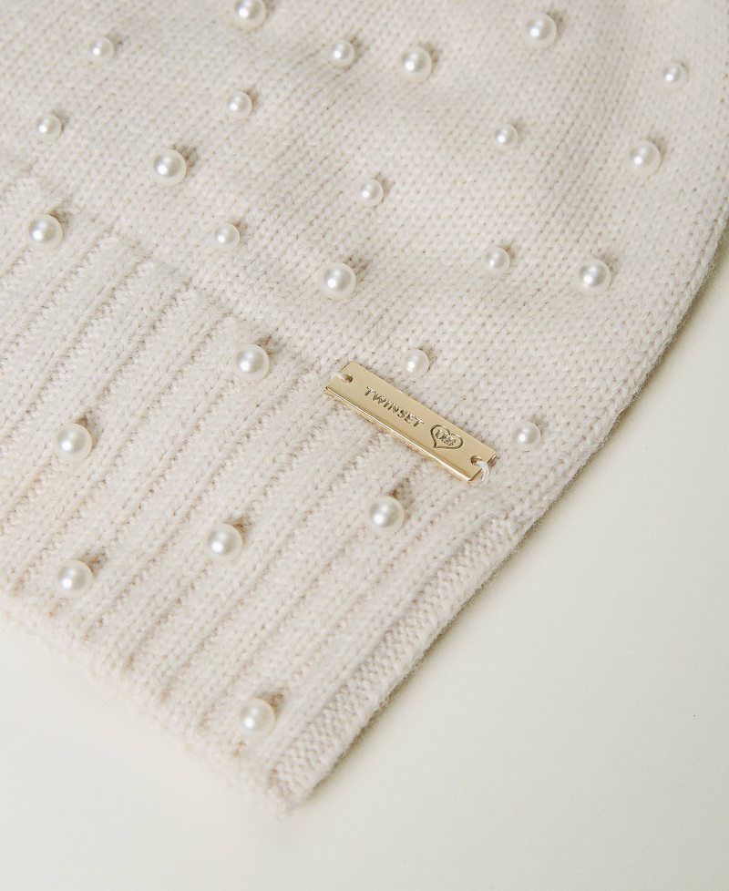 Knit beanie with pearls Vanilla White Woman 232LI4PMM_00145_02