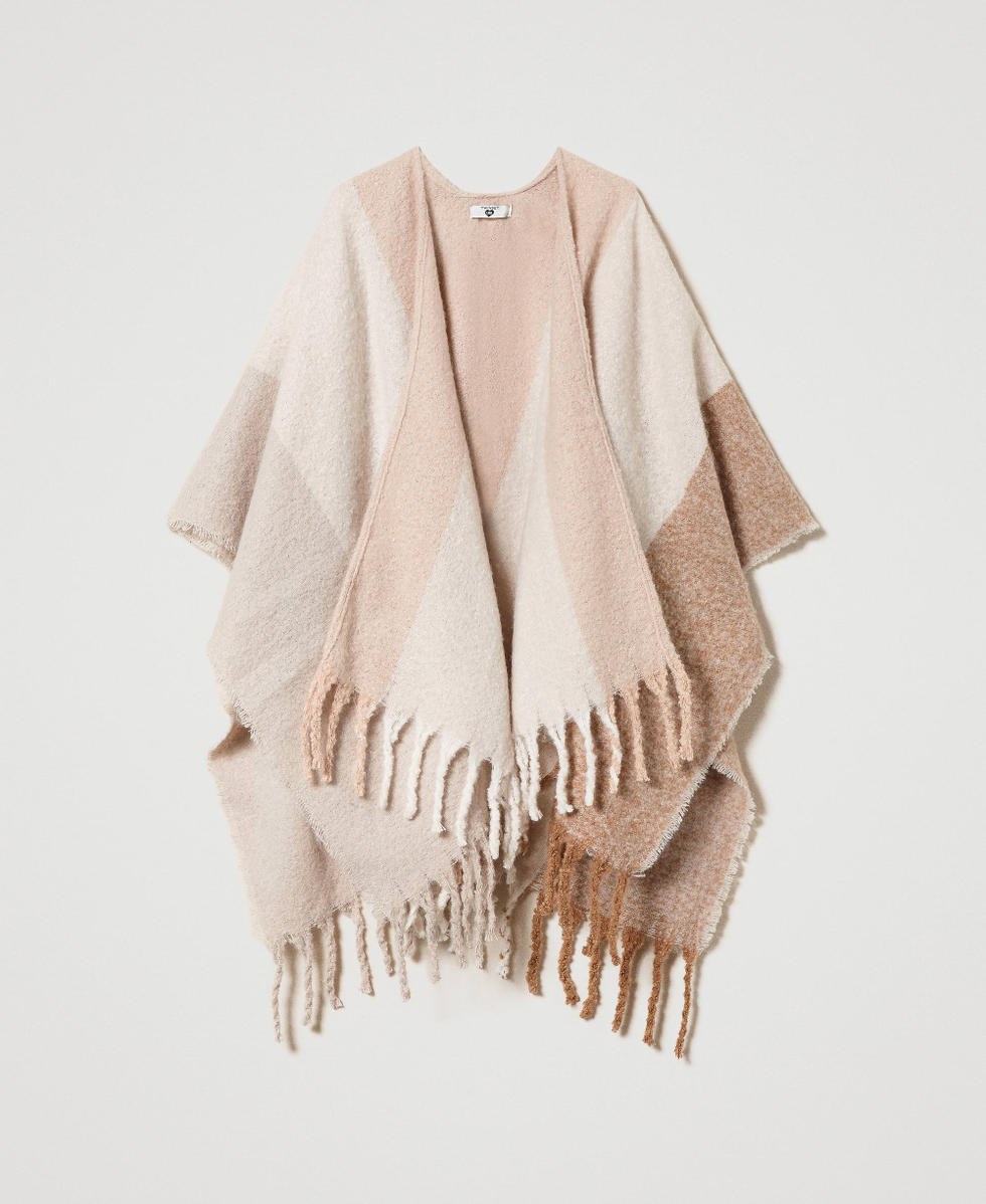 Wool cloth poncho with fringes Kobieta, Beżowy | TWINSET Milano