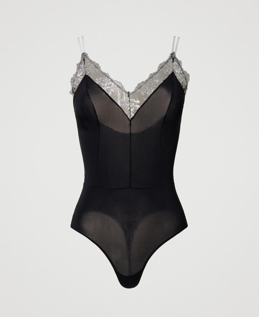 Body con bordado de tul Mujer Gris TWINSET Milano