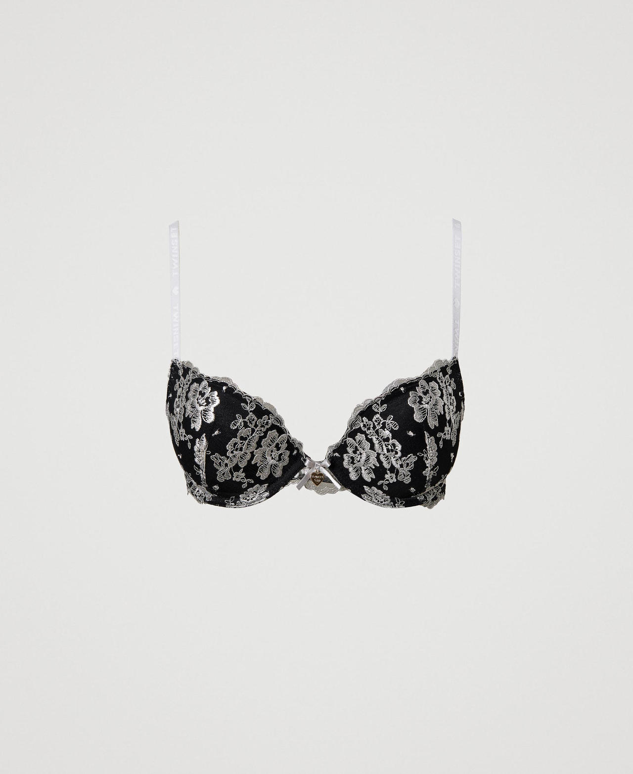 Floral Lace Embroidery Push Up Bra Black