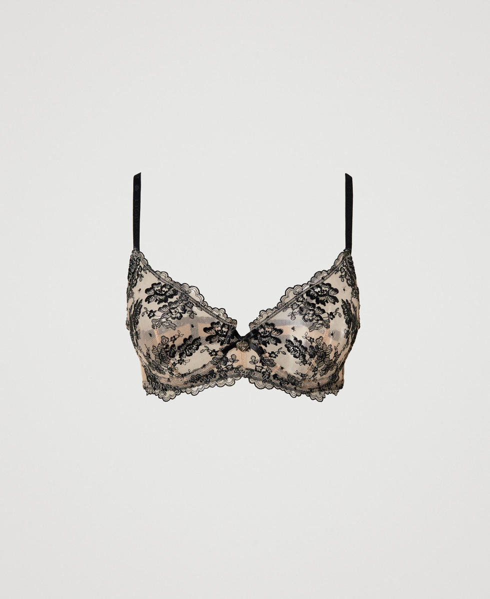 Embroidered tulle underwire bra