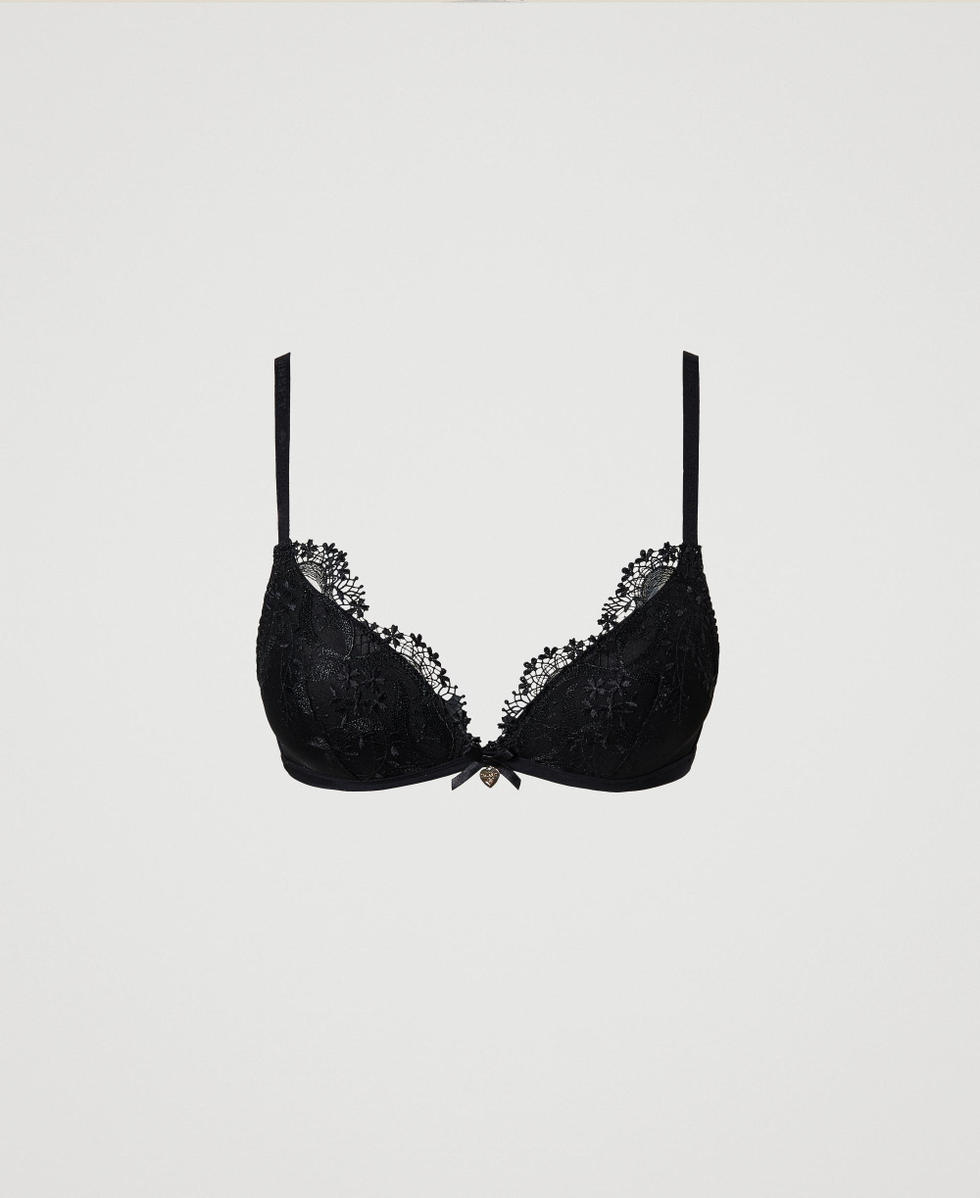 Macramé tulle triangle bra Woman, Black | TWINSET Milano