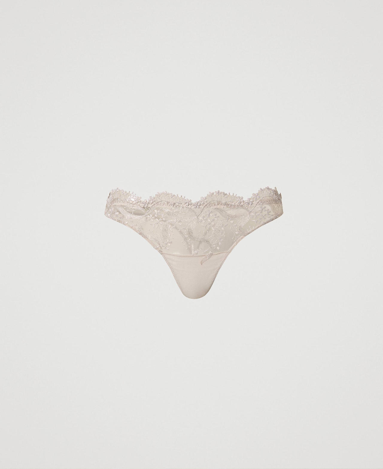 Tulle g-string with scalloped edges Silver Gray Woman 232LI6B88_10763_0S